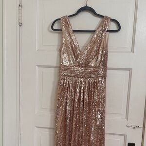 Shimmering rose gold long Sequin Dress